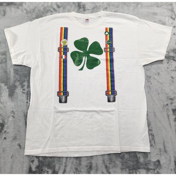 Vintage 90s Fruit of the Loom St Patrick's Day Graphic Tee Size 2XL Lucky Clover - Picture 1 of 10